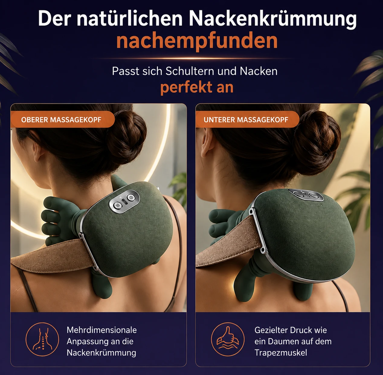 Der natürlichen Nackenkrümmung nachempfunden: mehrdimensionale Anpassung oben, gezielter Druck unten